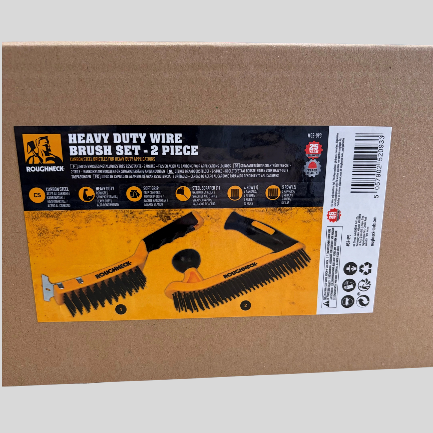Roughneck Heavy Duty Wire Brush Set – 2 Piece Carbon Steel Cleaning Brushes