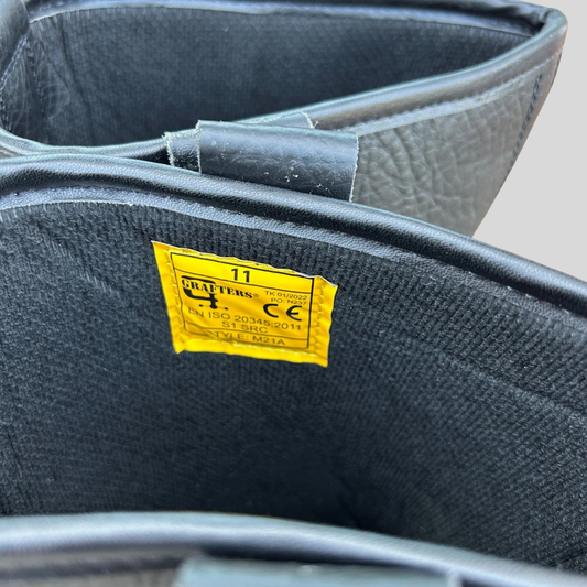 Size 11 Grafters M21A Black Leather Steel Toe Cap Rigger Boots – No Lining