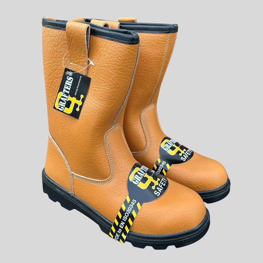 Size 9 Grafters M21B Tan Leather Steel Toe Cap Rigger Boots – No Lining