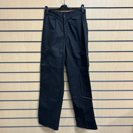 30" Long Combat Trousers Black - 245Gsm - Velcro Pockets - Cleaning Products UK