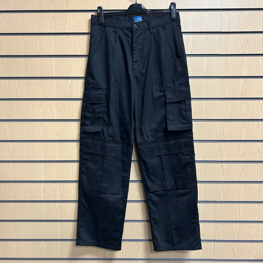 30" Reg Combat Trousers Black - 245Gsm - Velcro Pockets - Cleaning Products UK