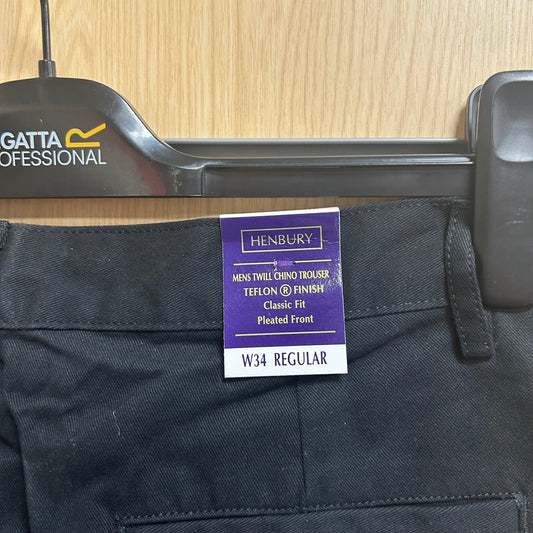 34" Regular Black Chinos H600 Henbury - Cleaning Products UK