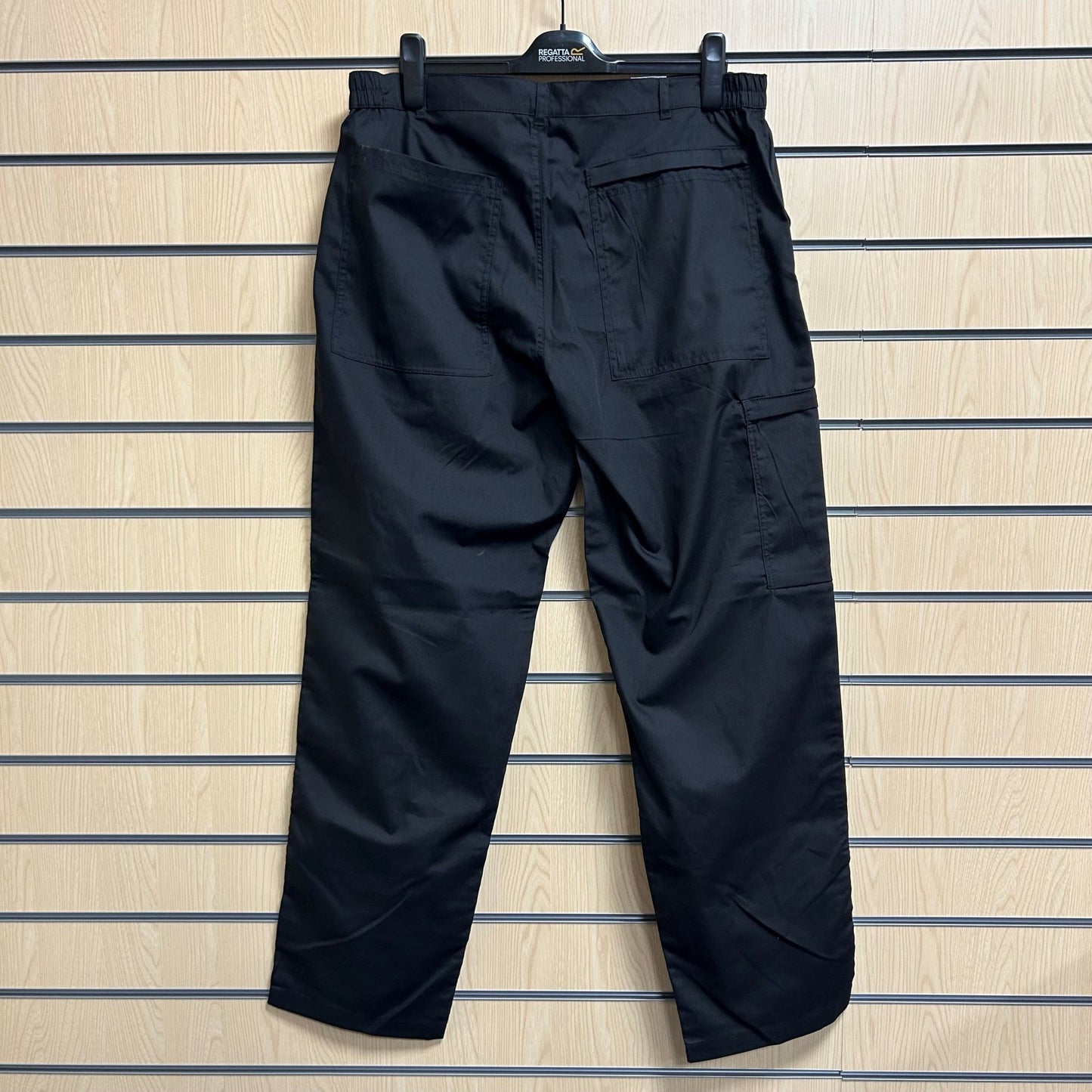 38" Long Black Regatta Elastic Work Trousers - Cleaning Products UK