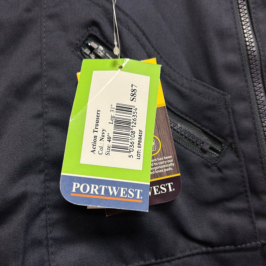 40" Navy Portwest Action Trousers - Cleaning Products UK