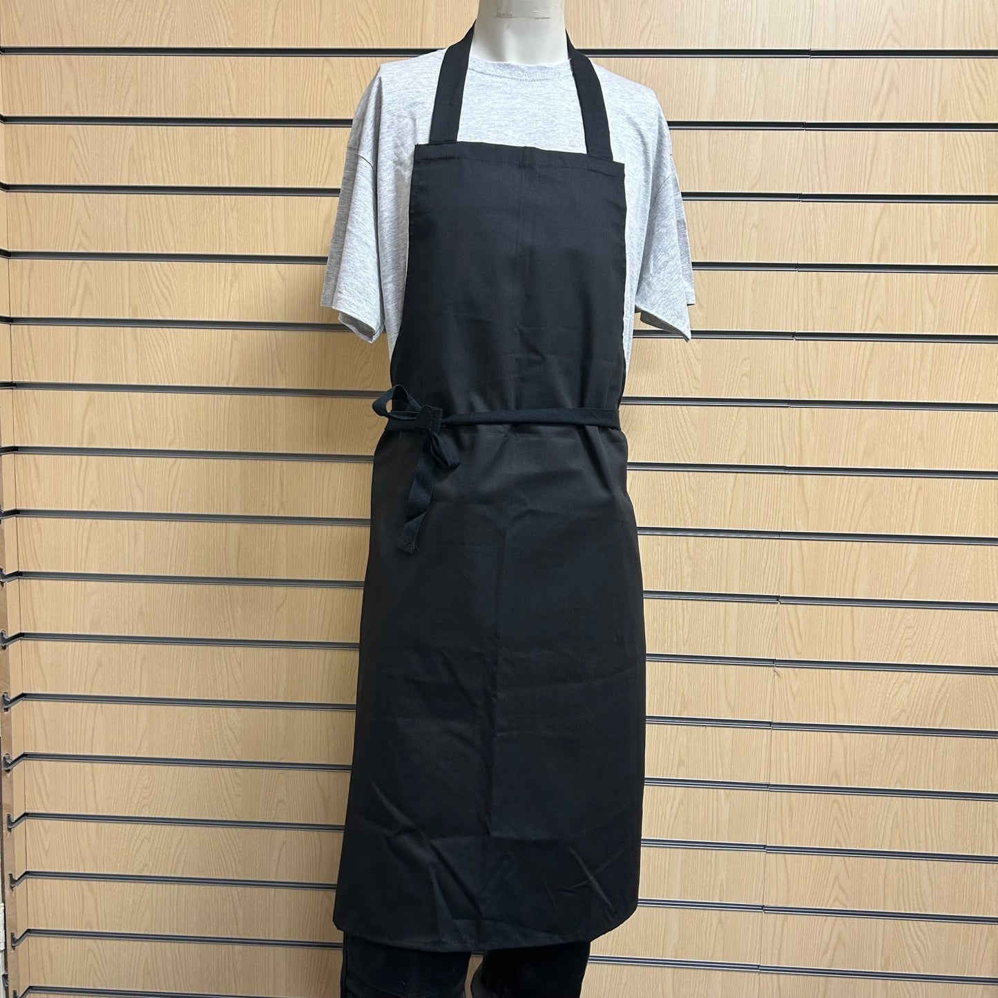 Black Bib Apron with Black Ties – No Pocket (One Size) - Cleaning Products UK