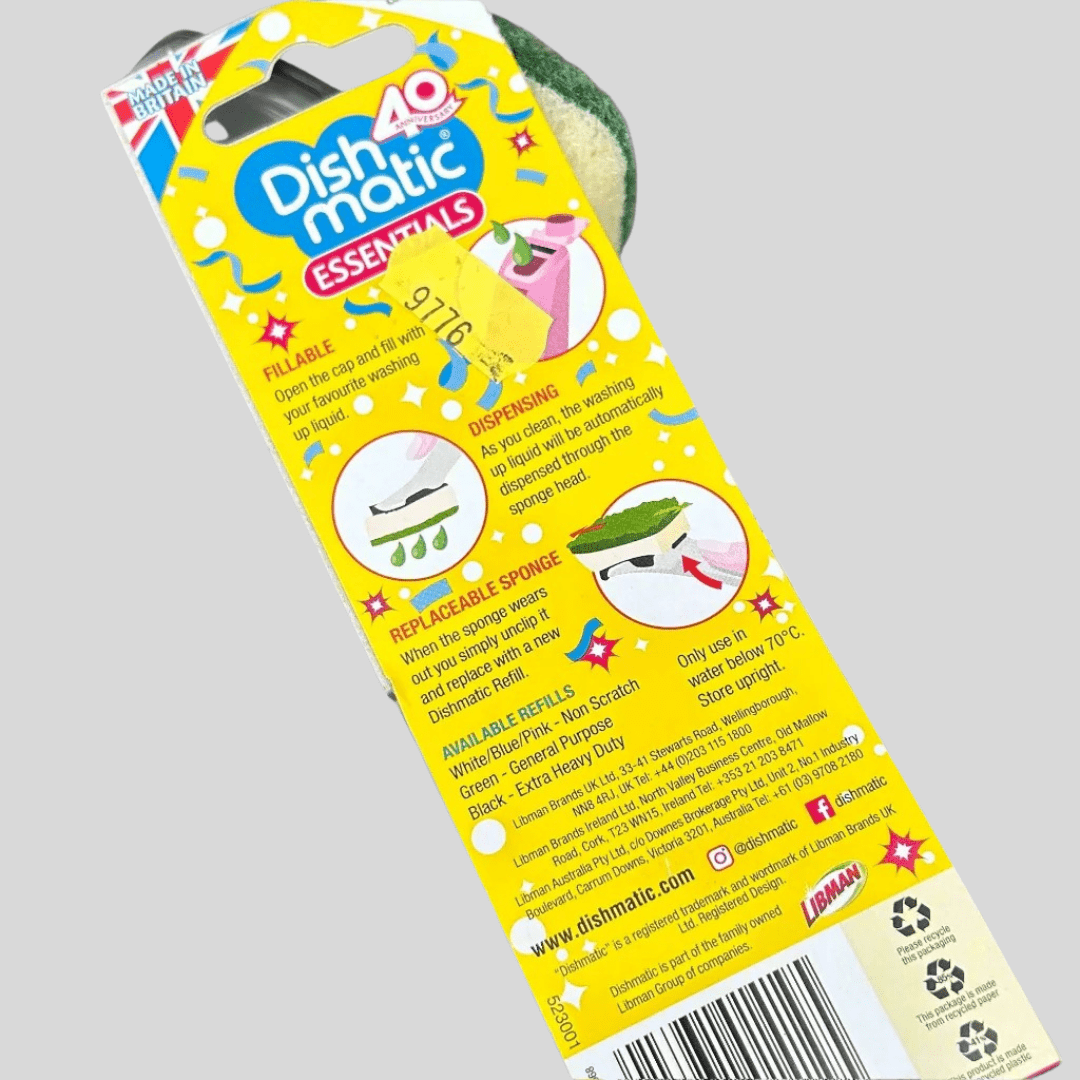 Dishmatic Washing Up Sponge β Fillable Handle with 1 Bonus Refill - Cleaning Products UK