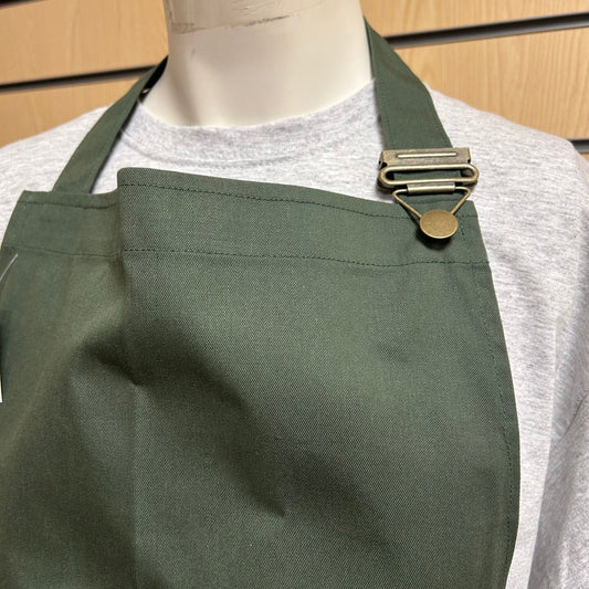 Green Bib Apron with Brown Ties β Adjustable Neck, No Pocket (One Size) - Cleaning Products UK