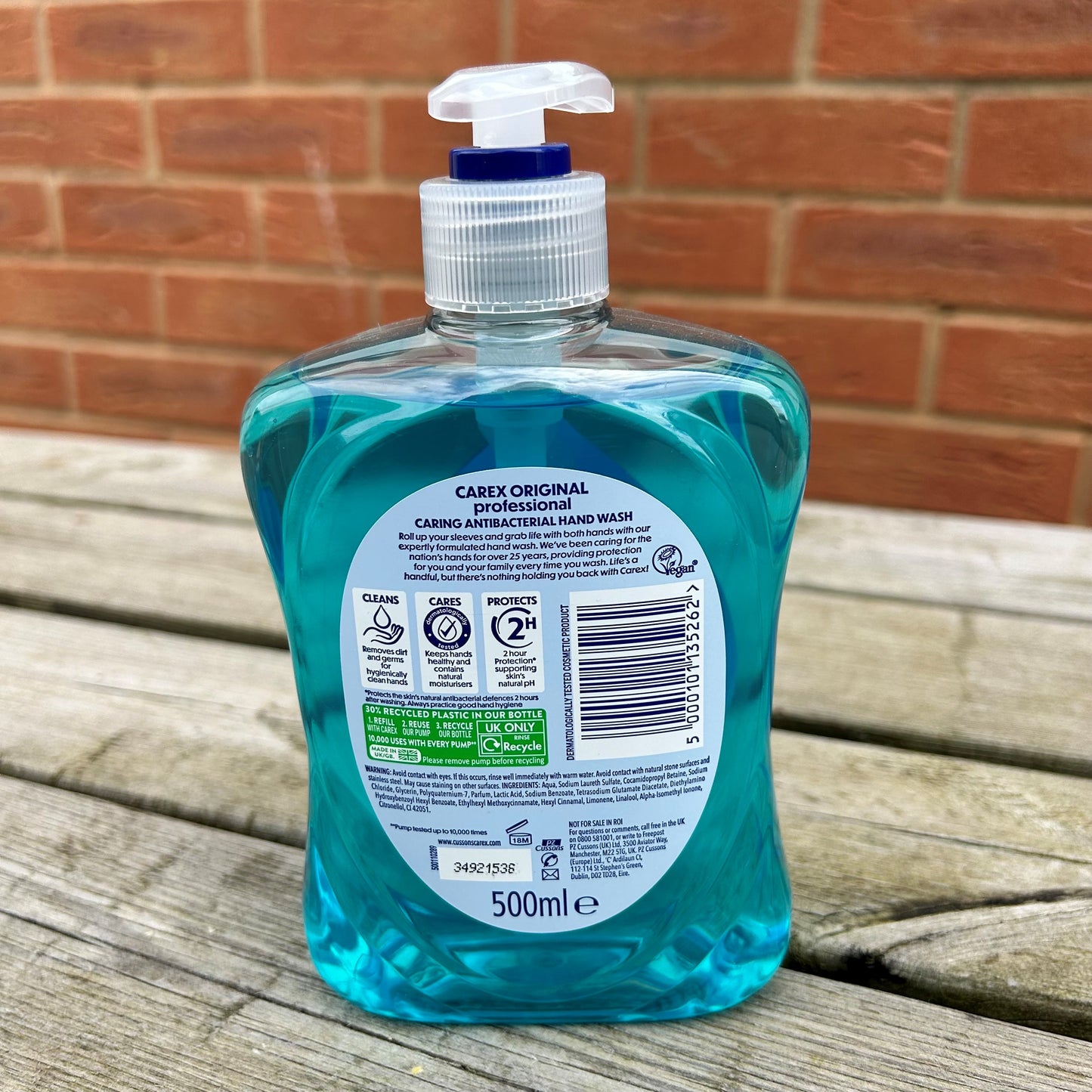 Carex liquid soap in a 500ml pump action container