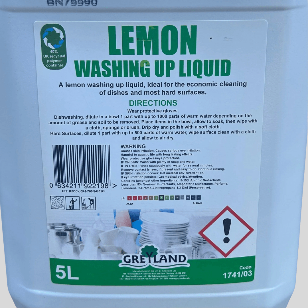 Lemon Washing Up Liquid 5ltr - Cleaning Products UK