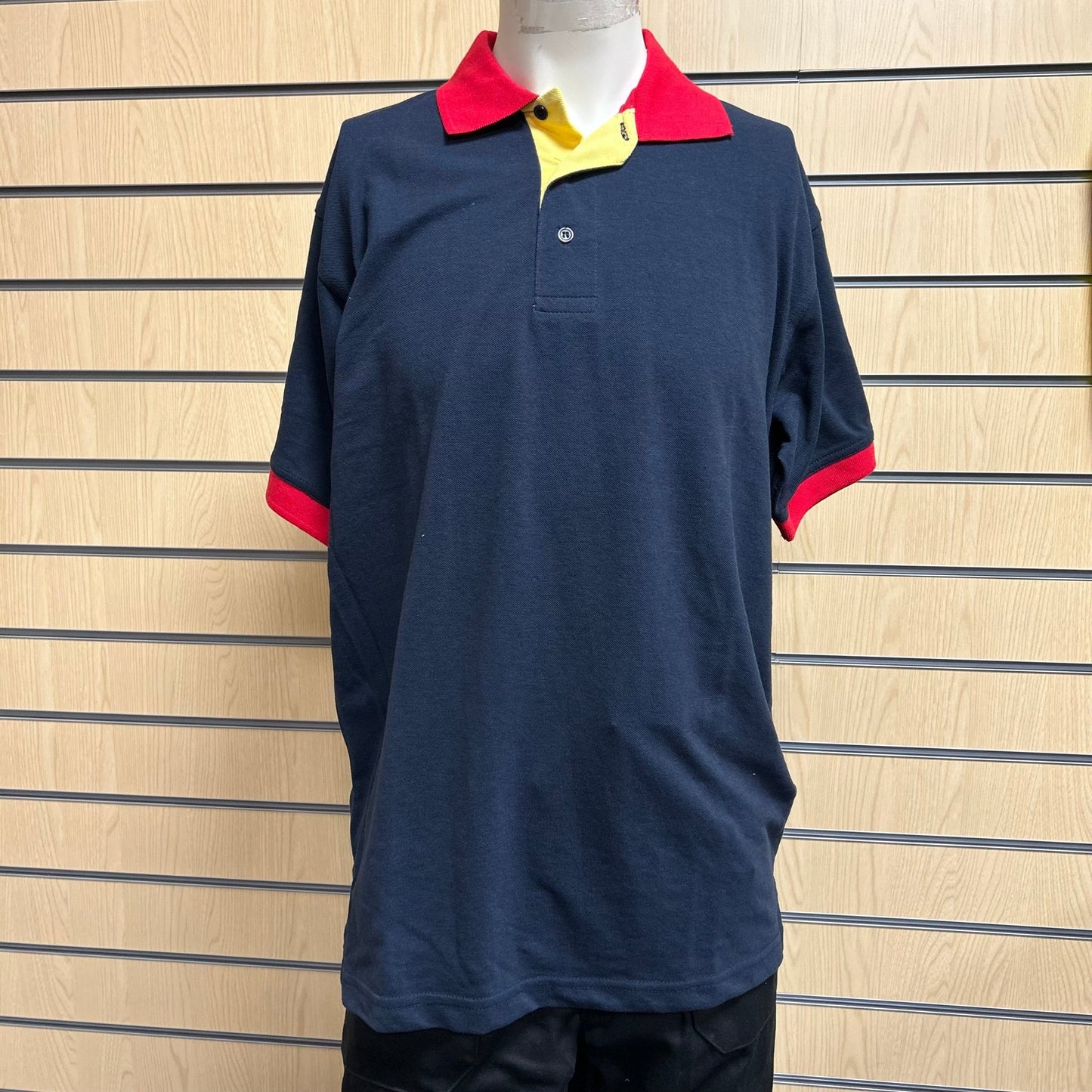 Medium Kustom Kit Polo Shirt| Navy with Red & Yellow Trim (KK404) - Cleaning Products UK