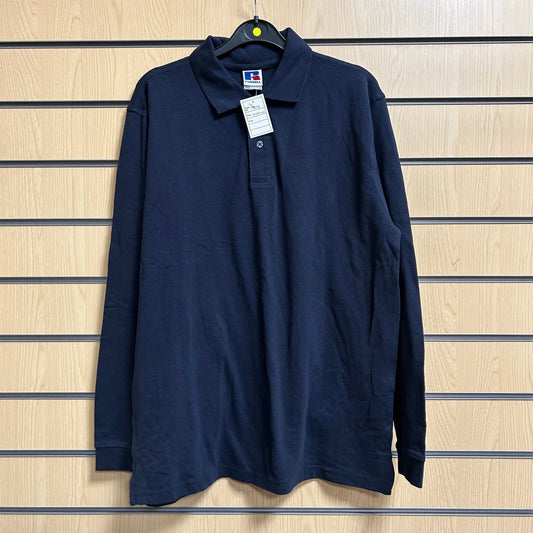Medium Navy Long Sleeve Polo Shirt Russell 569L - Cleaning Products UK