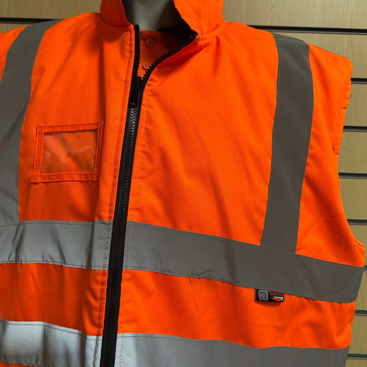 Orange 2XL Hi Vis Interactive Bodywarmer – Reversible Navy Inside - Cleaning Products UK