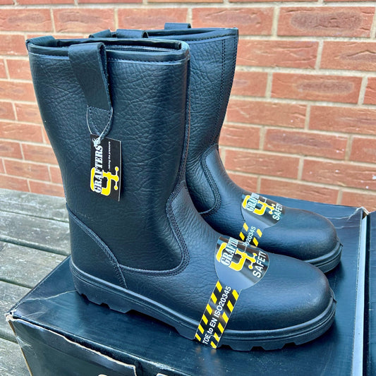 Size 11 Grafters M21A Black Leather Steel Toe Cap Rigger Boots – No Lining - Cleaning Products UK