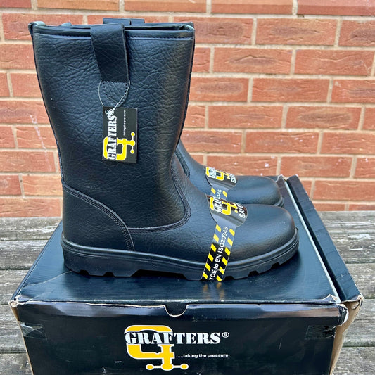 Size 11 Grafters M21A Black Leather Steel Toe Cap Rigger Boots – No Lining - Cleaning Products UK