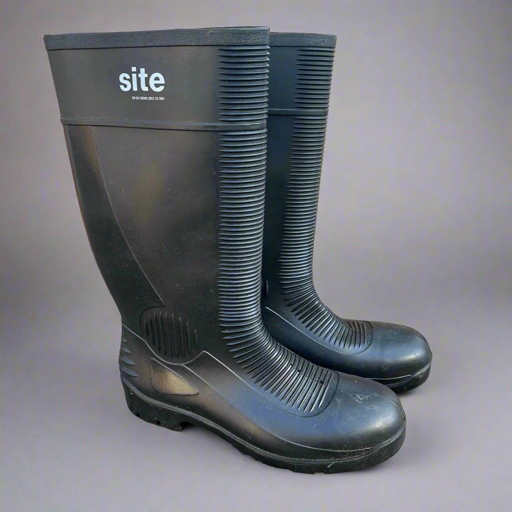 Size 11 Site Black Ribbed Wellies - Cleaning Products UK