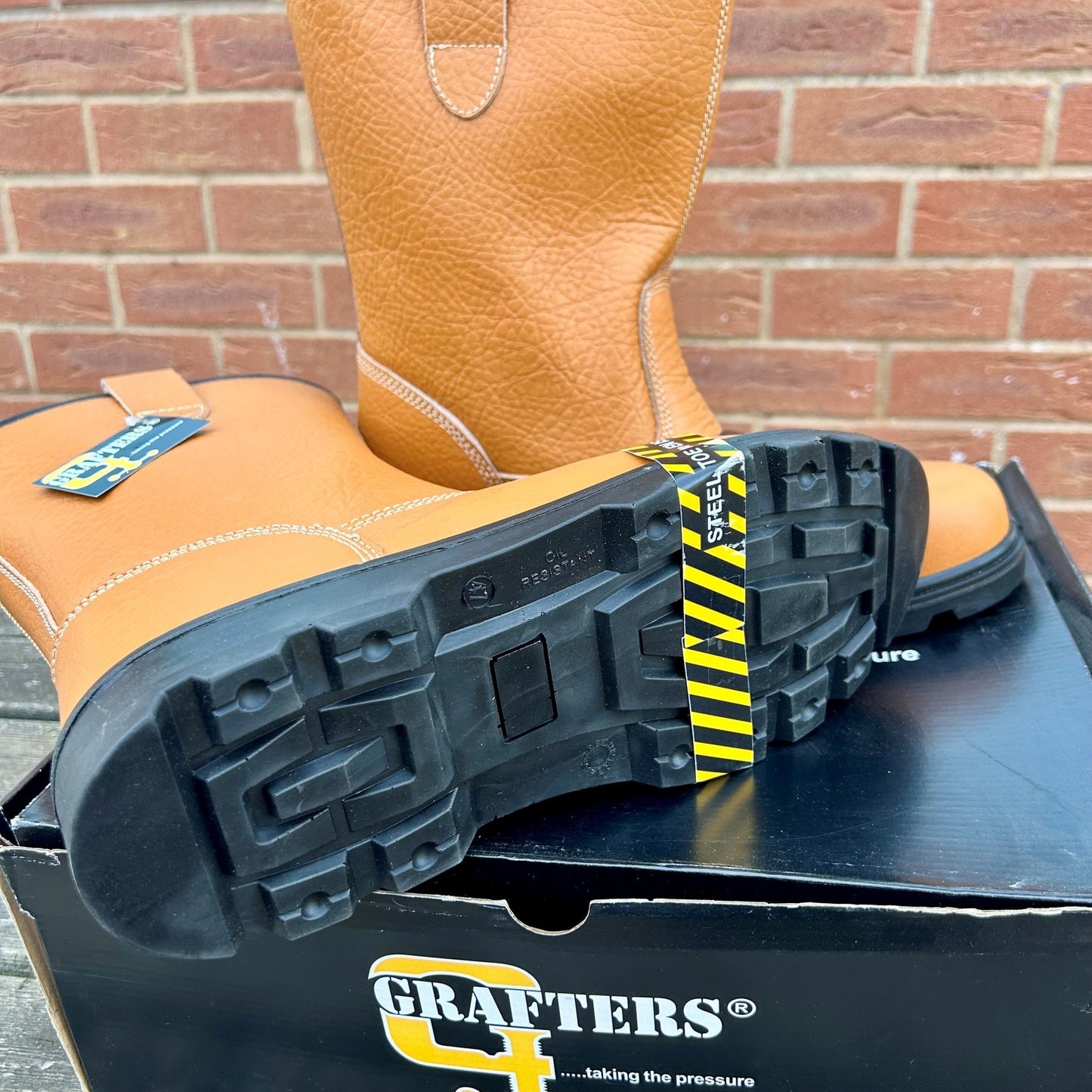 Size 12 Grafters M21B Tan Leather Steel Toe Cap Rigger Boots – No Lining - Cleaning Products UK
