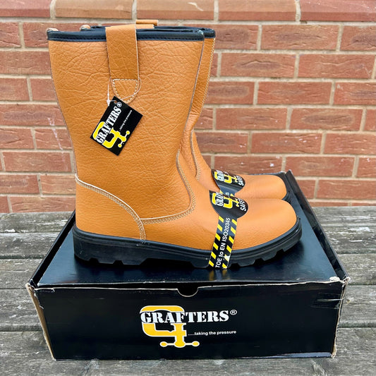Size 12 Grafters M21B Tan Leather Steel Toe Cap Rigger Boots – No Lining - Cleaning Products UK