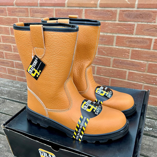 Size 12 Grafters M21B Tan Leather Steel Toe Cap Rigger Boots – No Lining - Cleaning Products UK