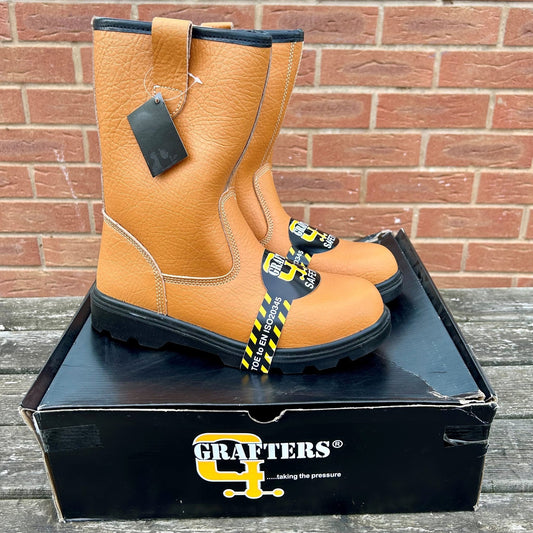 Size 9 Grafters M21B Tan Leather Steel Toe Cap Rigger Boots – No Lining - Cleaning Products UK