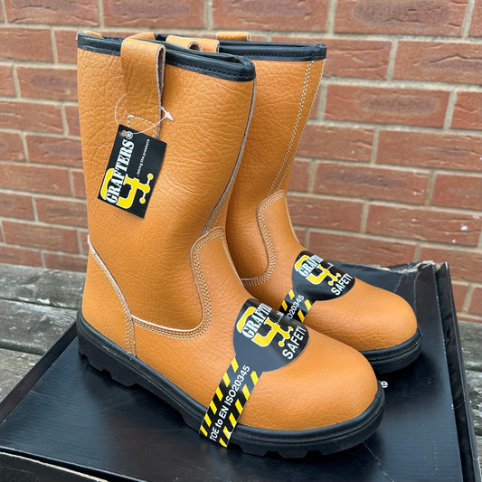 Size 9 Grafters M21B Tan Leather Steel Toe Cap Rigger Boots – No Lining - Cleaning Products UK