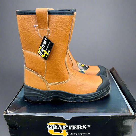 Size 9 Grafters M239BSM Tan Leather Steel Toe Cap Rigger Boots – Lined - Cleaning Products UK