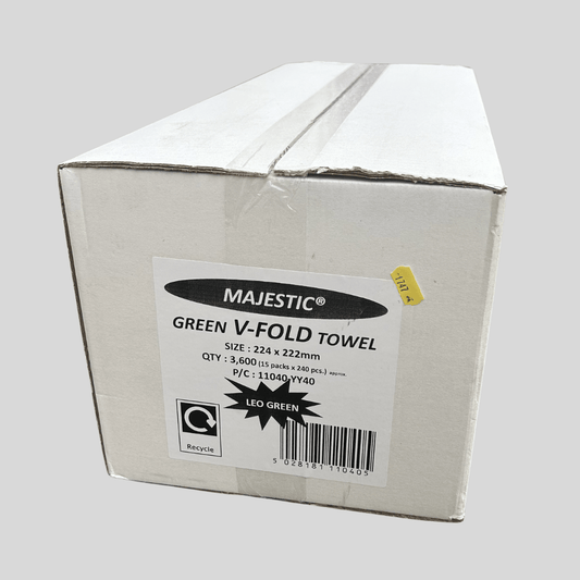 V - Fold 2ply Green Hand Towels – Box of 3600 (Majestic) - Cleaning Products UK
