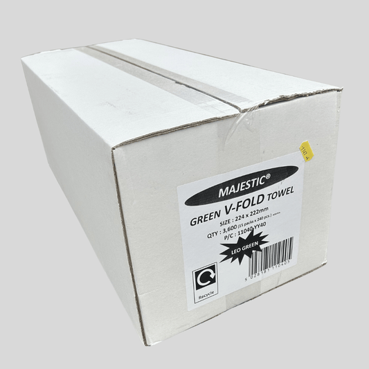 V - Fold 2ply Green Hand Towels – Box of 3600 (Majestic) - Cleaning Products UK