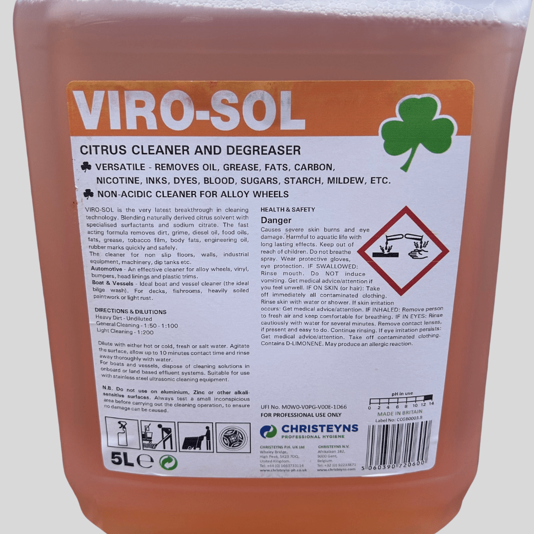 Viro - Sol Citrus Cleaner & Degreaser 5L – Christeyns (Clover Chemicals) - Cleaning Products UK