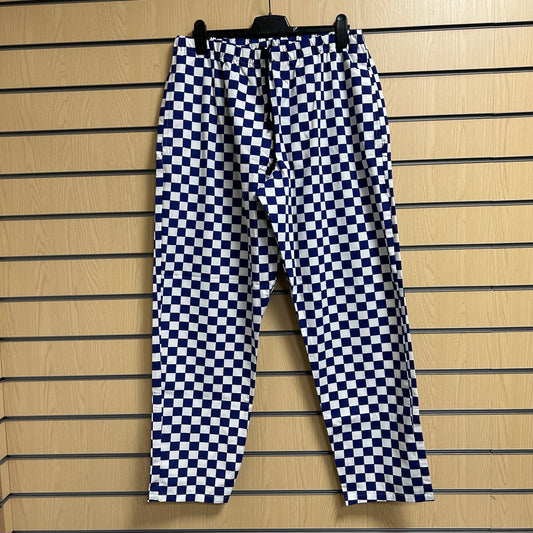 XLarge Chef Trousers Blue White Check 40 - 42" Waist Catering Kitchen Workwear Pants - Cleaning Products UK