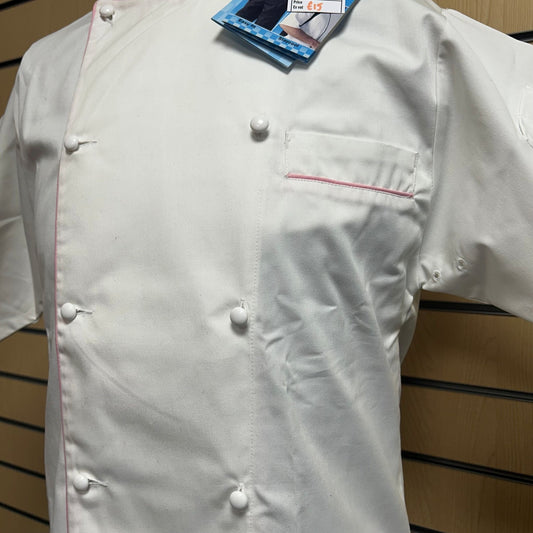 XSmall Le Chef Jacket DE49G White with Pink Detailing - Cleaning Products UK