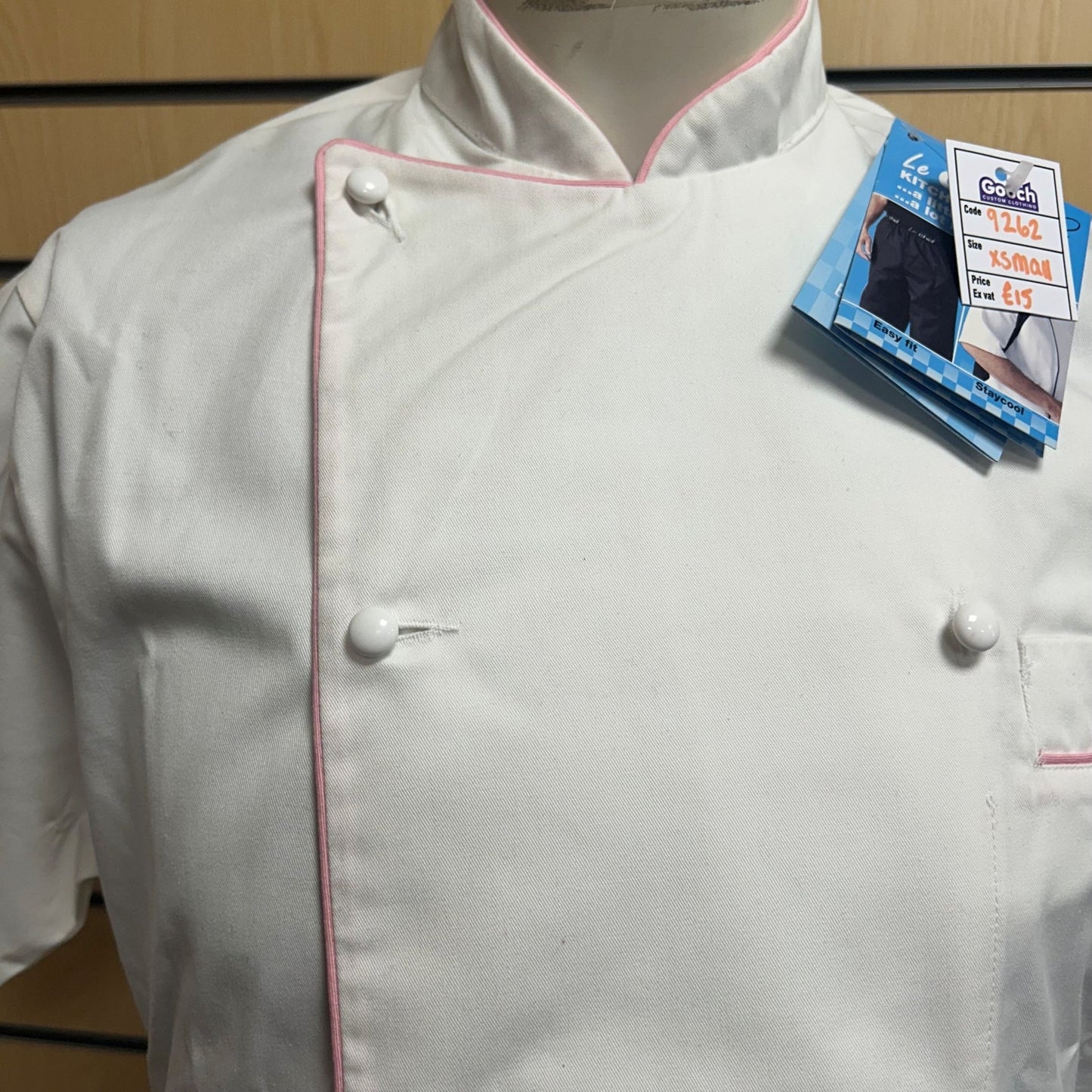 XSmall Le Chef Jacket DE49G White with Pink Detailing - Cleaning Products UK