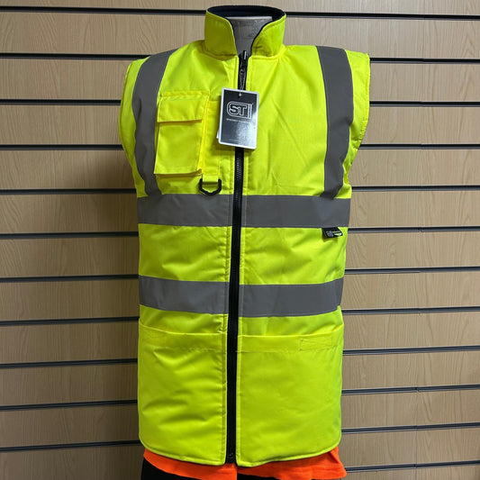 Yellow Small Hi Vis Interactive Bodywarmer – Reversible Navy Inside - Cleaning Products UK