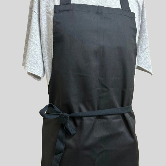Black Bib Apron with Black Ties – No Pocket (One Size)
