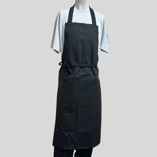 Black Bib Apron with Black Ties – No Pocket (One Size)