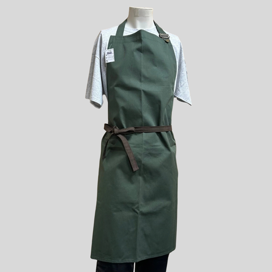 Green Bib Apron with Brown Ties – Adjustable Neck, No Pocket (One Size)