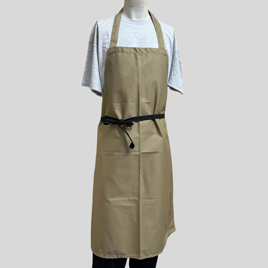 Caramel Brown Bib Apron with Black Ties – No Pocket, 36"x29" (One Size)