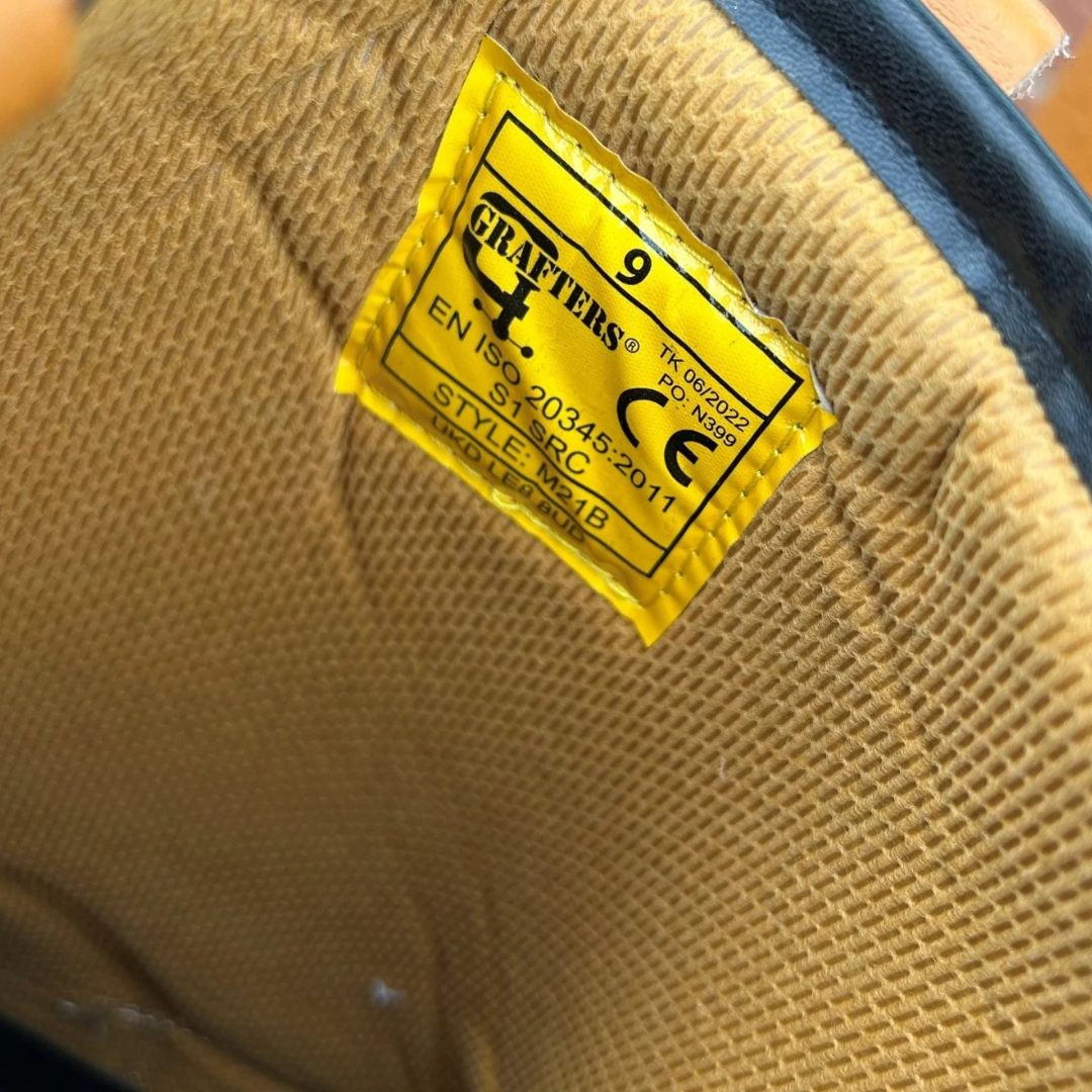 Size 9 Grafters M21B Tan Leather Steel Toe Cap Rigger Boots – No Lining