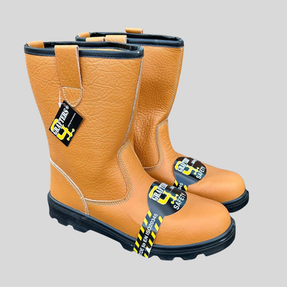 Size 12 Grafters M21B Tan Leather Steel Toe Cap Rigger Boots – No Lining