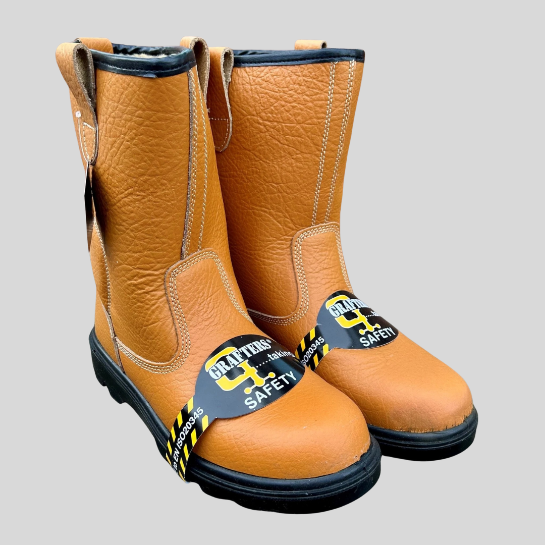 Size 10 Grafters M20BSM Tan Leather Steel Toe Cap Rigger Boots – Lined