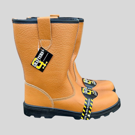Size 12 Grafters M21B Tan Leather Steel Toe Cap Rigger Boots – No Lining
