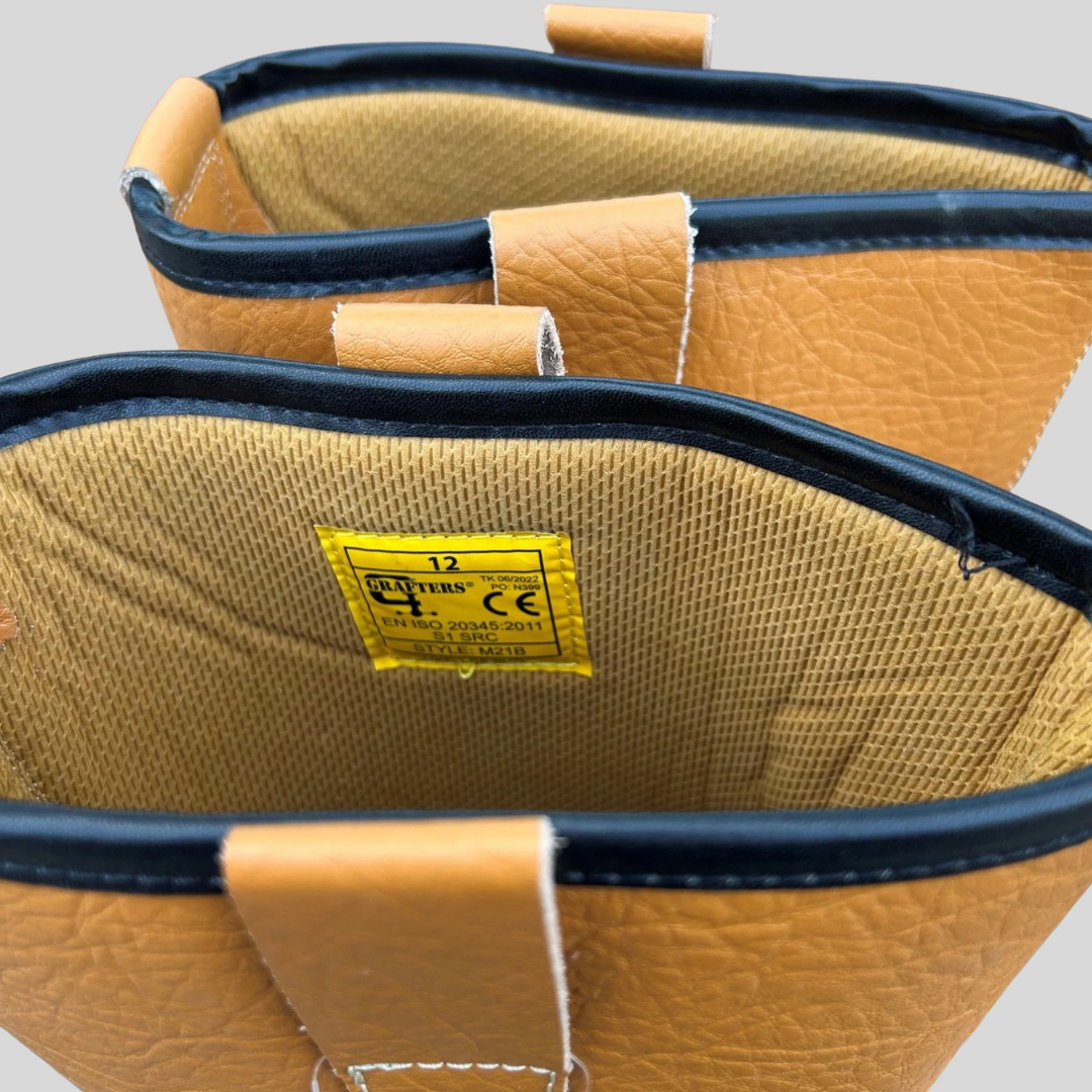 Size 12 Grafters M21B Tan Leather Steel Toe Cap Rigger Boots – No Lining