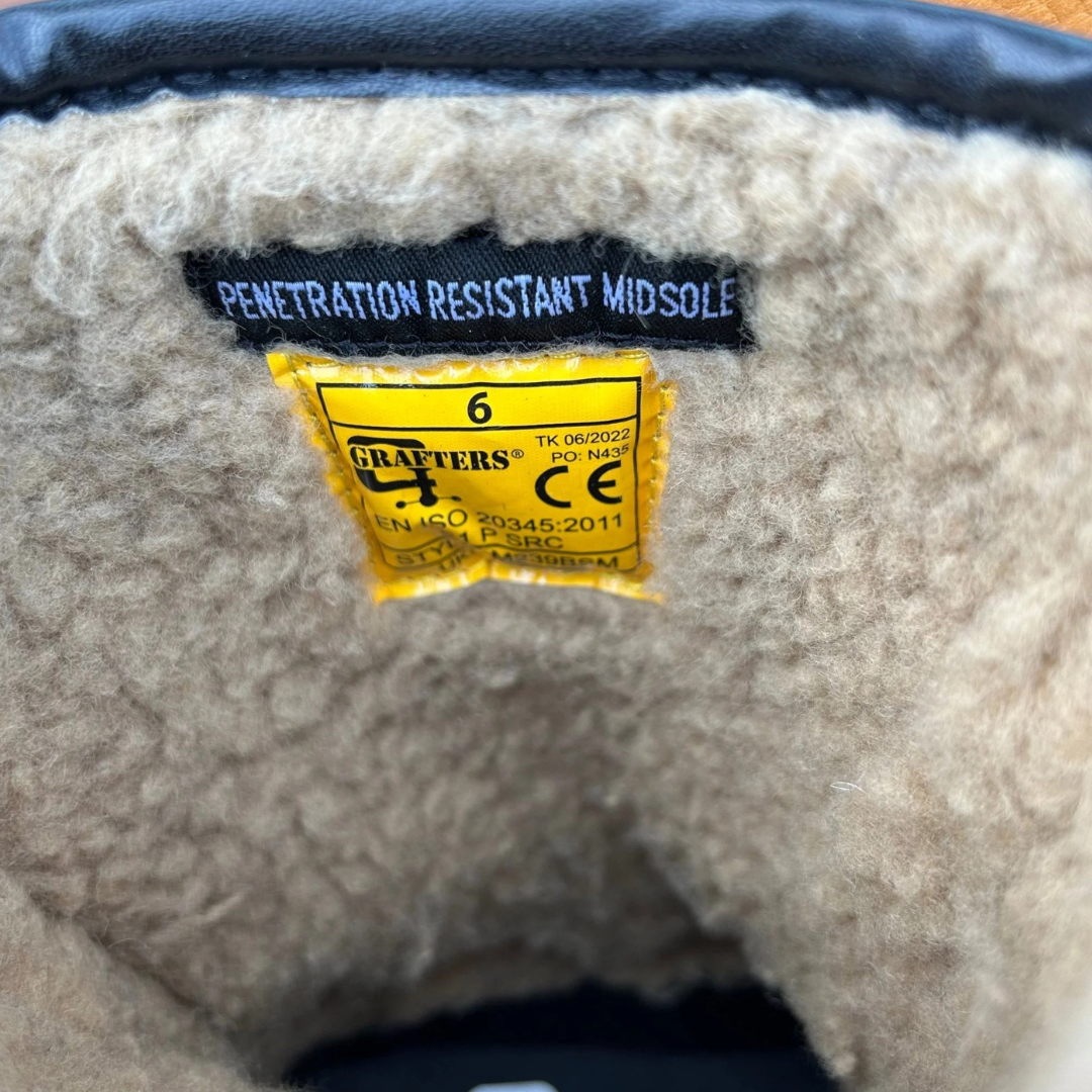 Size 6 Grafters M239BSM Tan Leather Steel Toe Cap Rigger Boots – Penetration Resistant Midsole
