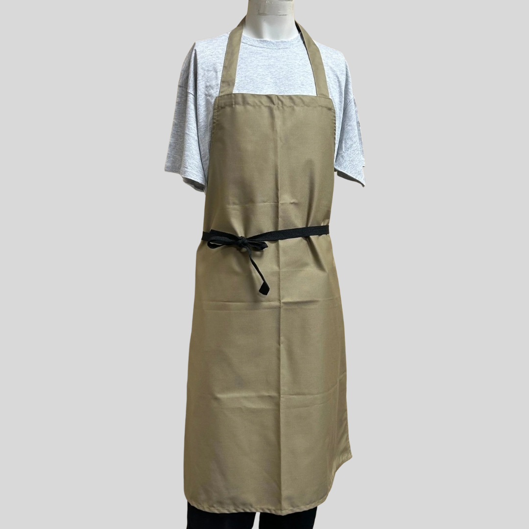 Caramel Brown Bib Apron with Black Ties – No Pocket, 36"x29" (One Size)