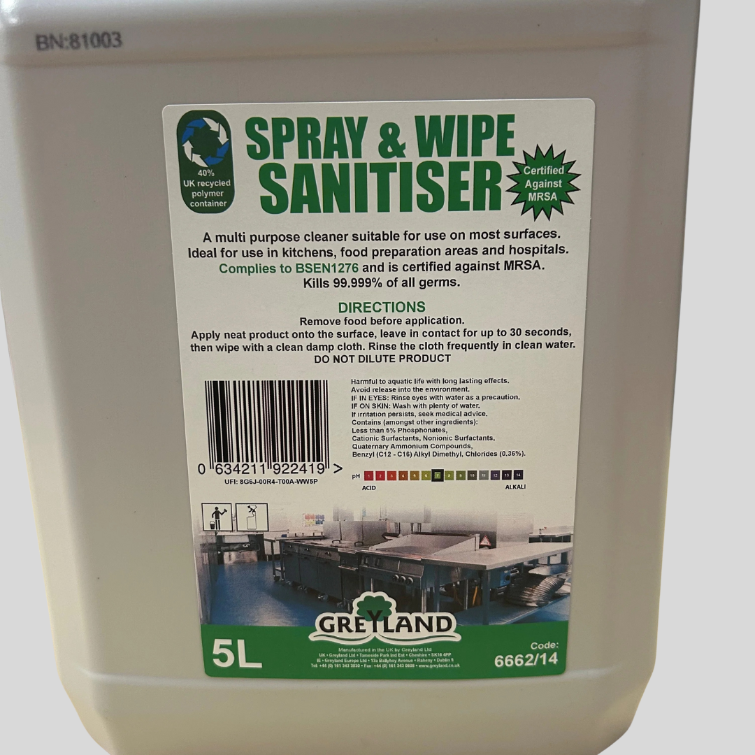 Spray & Wipe Sanitiser 5ltr – Multi Purpose Surface Cleaner