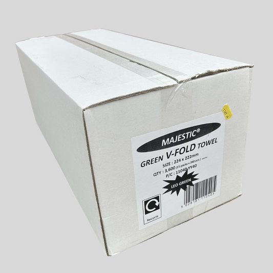 V-Fold 2ply Green Hand Towels – Box of 3600 (Majestic)