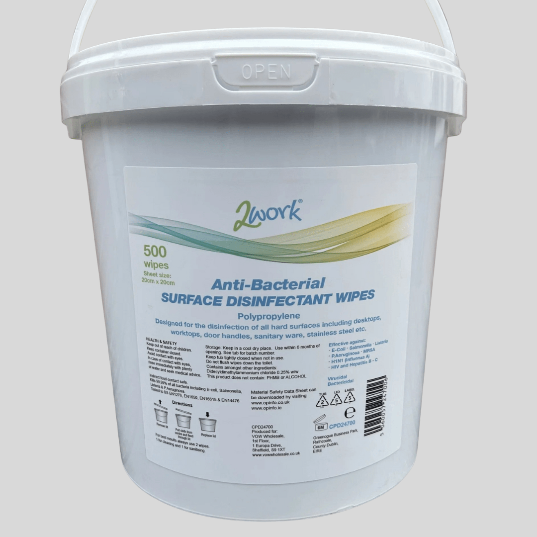 2Work Anti - Bacterial Surface Disinfectant Wipes – 500 Pack - Cleaning Products UK