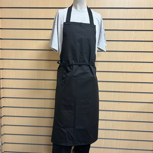 Black Bib Apron with Black Ties – No Pocket (One Size) - Cleaning Products UK