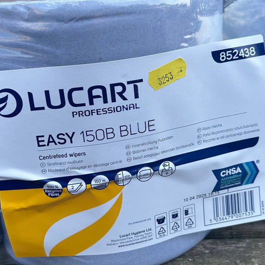Blue Centrefeed Roll 150m Pack of 6 Rolls - Lucart EASY 150B - Cleaning Products UK