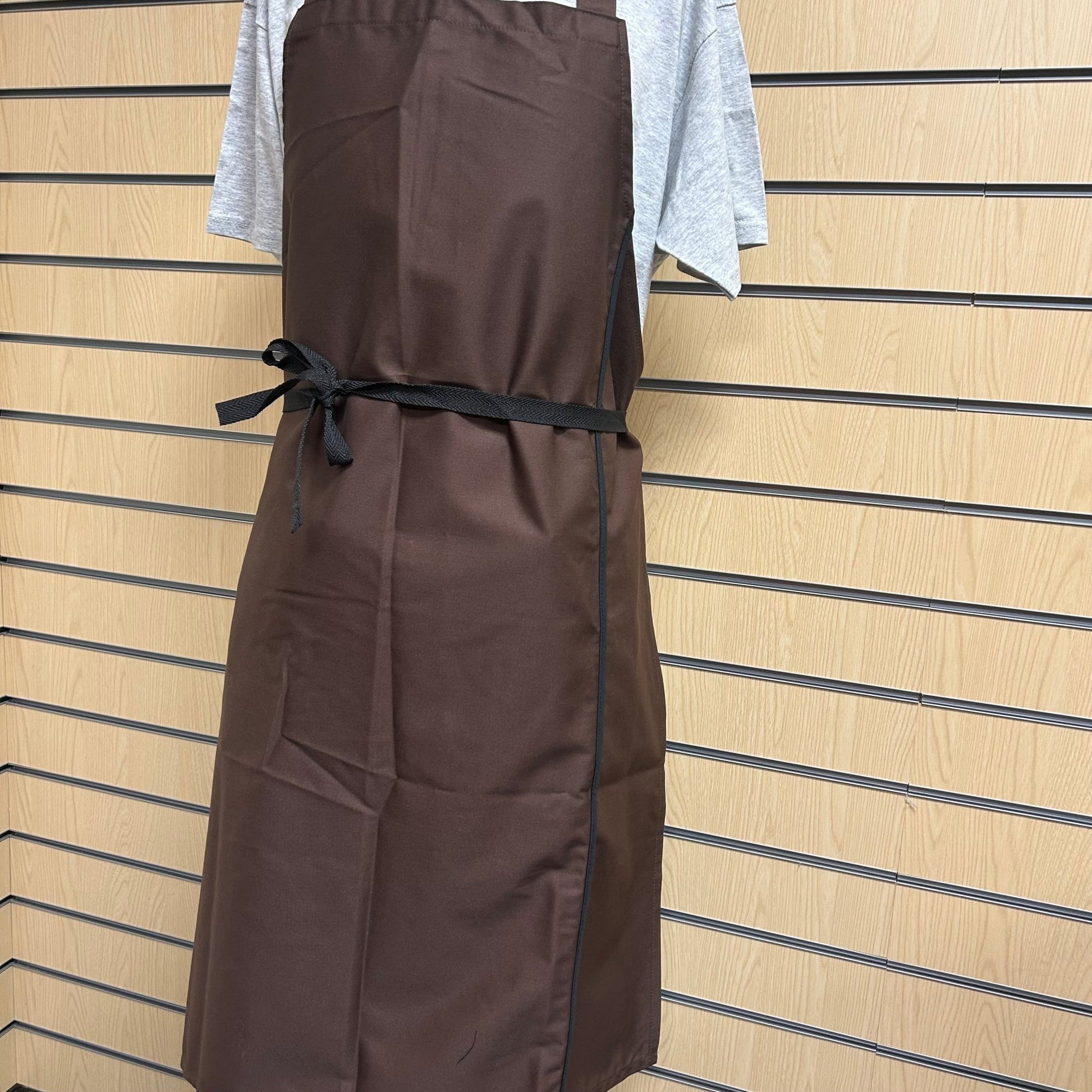 Brown Bib Apron with Black Ties – FAITHFUL Brand (One Size) - Cleaning Products UK