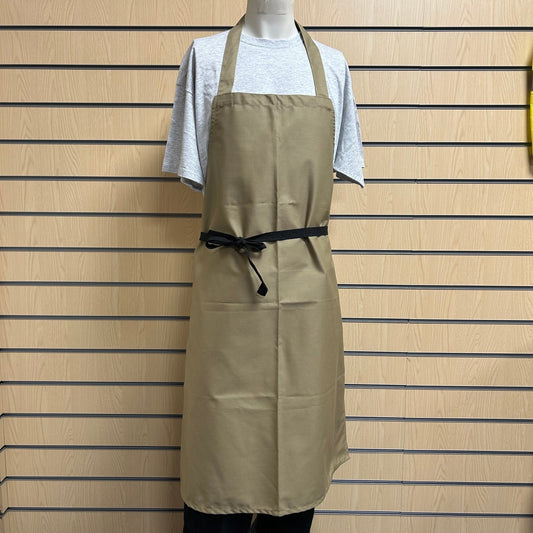 Caramel Brown Bib Apron with Black Ties – No Pocket, 36"x29" (One Size) - Cleaning Products UK